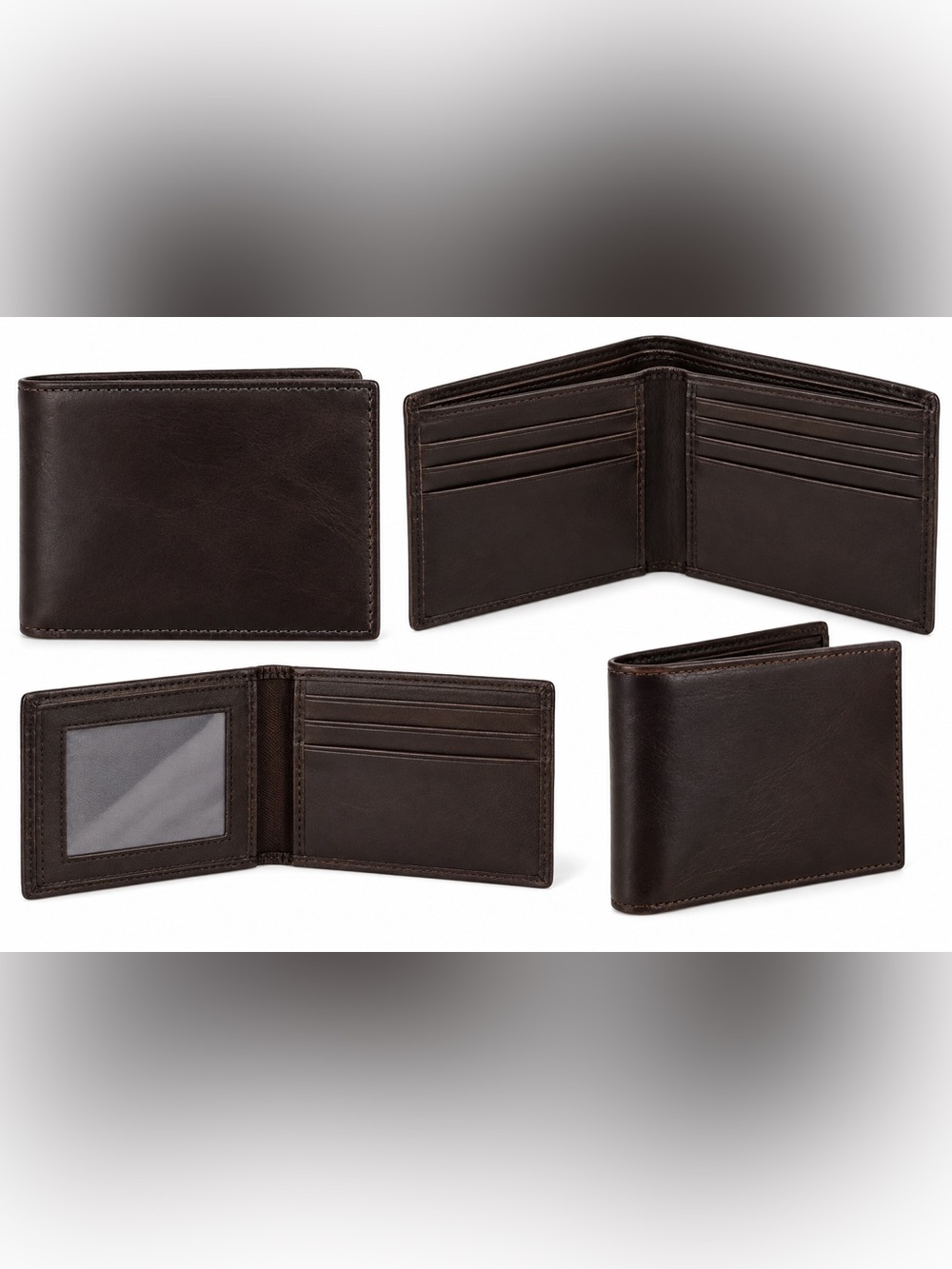 Genuine Leather Black Bifold Wallet Removable Card ID Insert Men’s Classic